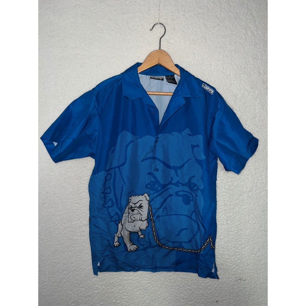 Eljay Kids Blue Bulldog Graphic Short Sleeve Button Up Shirt Size 18 Vintage xl